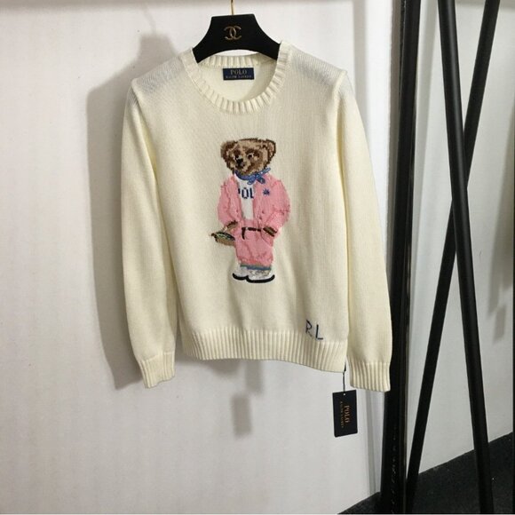 Polo Ralph Lauren Ivory Sweater with Pink Bear Design - Picture 1 of 5